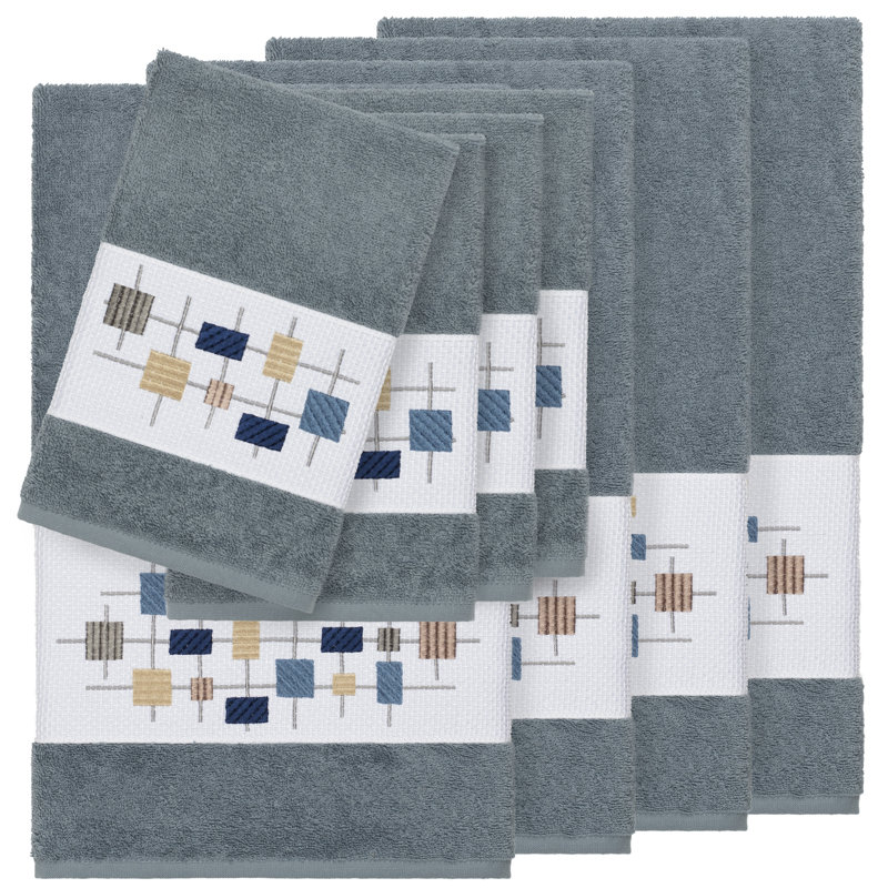 Khloe 100% Turkish Cotton Embellished Towel Set, Teal, 8 Piece Towel Set