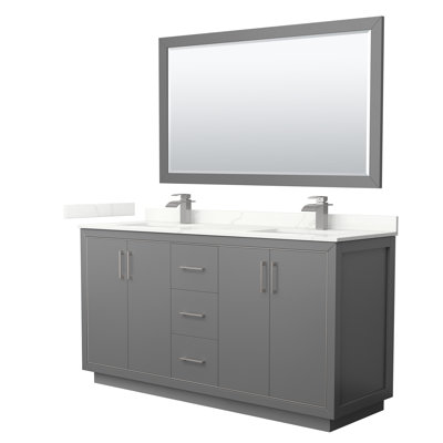 Meuble-lavabo double autoportant 66 po avec plateau en quartz 66 po