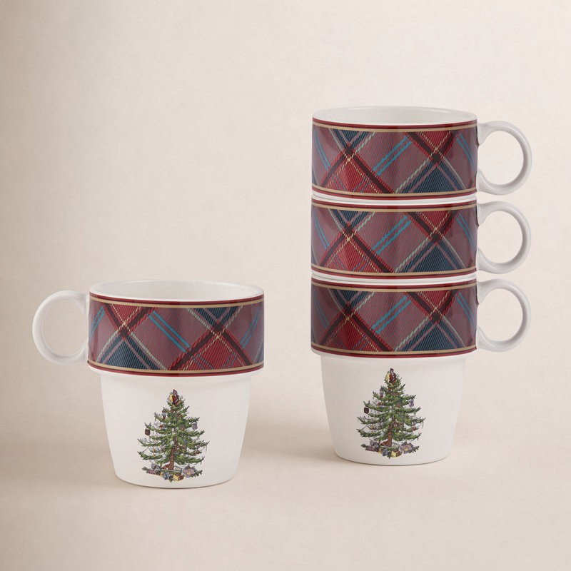 Christmas Tree TARTAN STACKING MUGS S/4