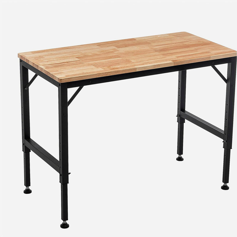 48" Heavy-Duty Adjustable Workbench for Garage, Rubber Wood Shop Table W/Rubber Pads, Hardwood Workstation Weight Capacity over 2000 Lbs
