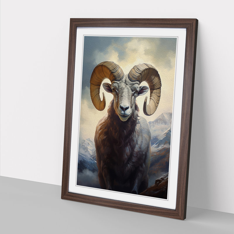 XYZ-FRM-V1223-5404 Ram Sheep Informel No.2 - Single Picture Frame Print on Wood, Walnut, 34cm H x 25cm W x 2cm D