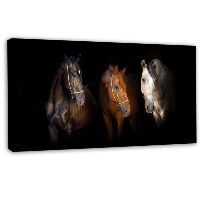 «Three Horses with Golden Bridle», impression sur toile tendue, H 16 po x l 32 po