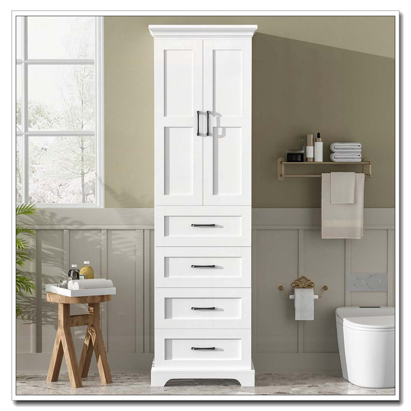 Armoire de salle de bain 71,6 po avec 2 portes à charnières, 3 tiroirs (dont 1 tiroir profond) et tablettes réglables
