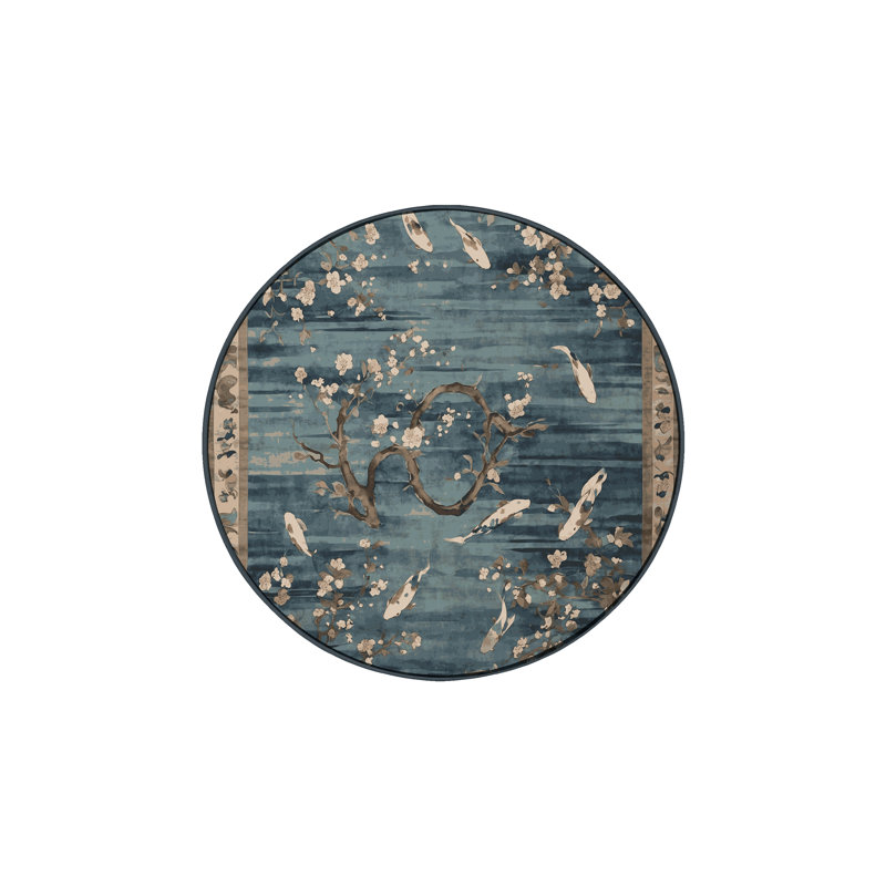 Machine Washable Gray Area Rug, Round 3'