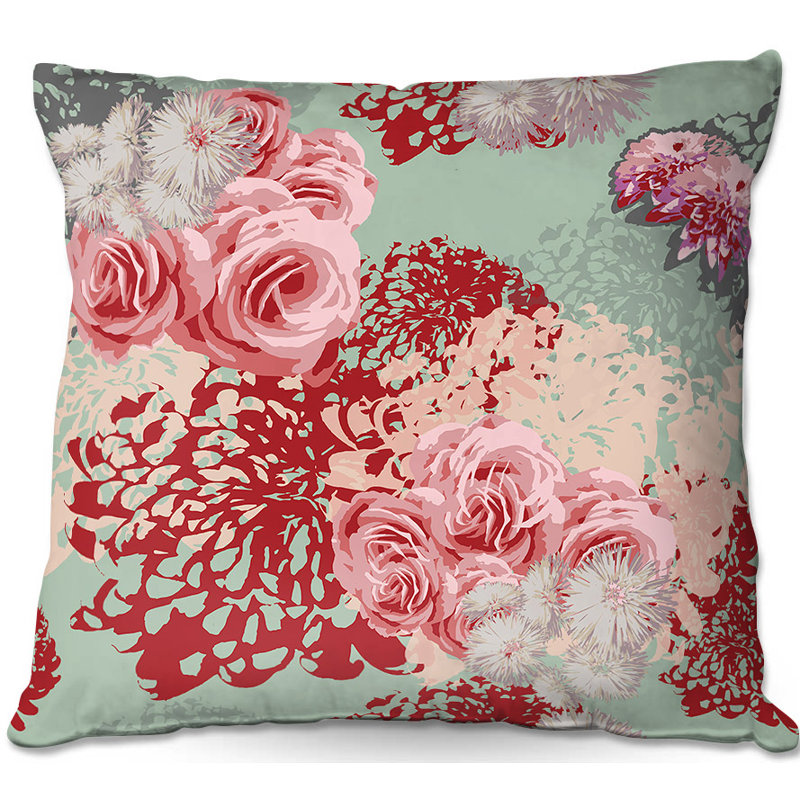 Floral Reversible Throw Pillow, 16" H x 16" W x 4" D