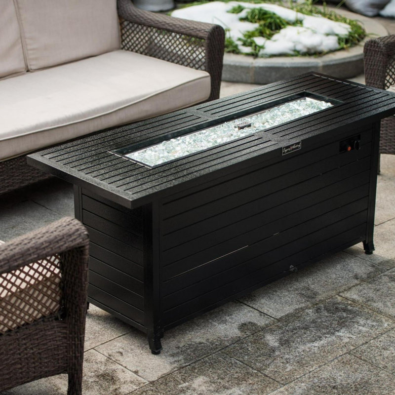 Table d'extérieur au gaz propane 57 po, aluminium, 50000 BTU, avec couvercle et verre à feu 57 po, Noir