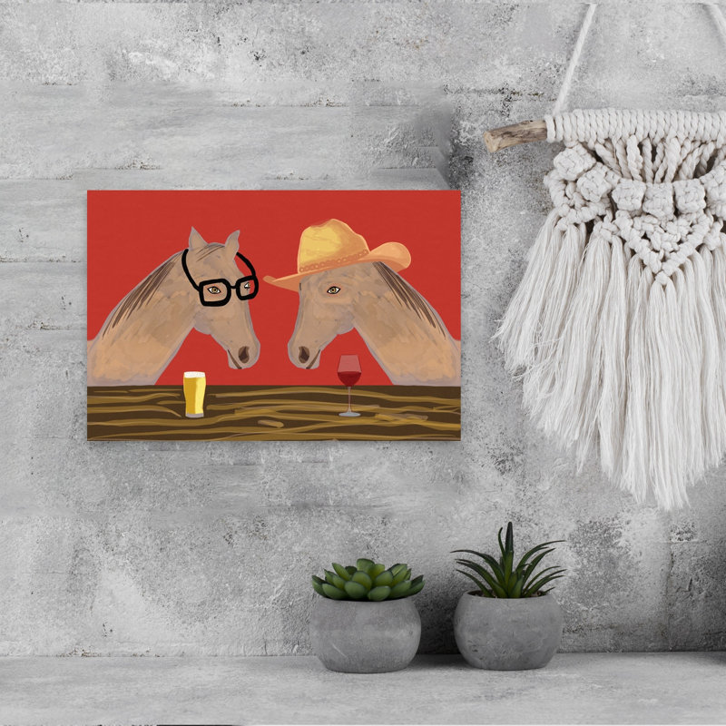 «Funny Horses At Bar Contemporary Horse», reproduction d'art mural, H 12 po x l 18 po