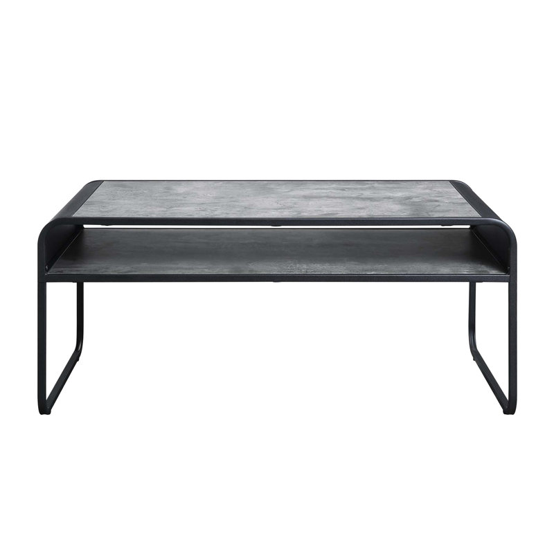 Table basse à structure en métal avec finition gris béton, tablette ouverte et structure Kd