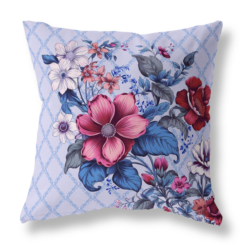 Floral Square Cushion, 51cm H x 51cm W, Blue/Red Floral