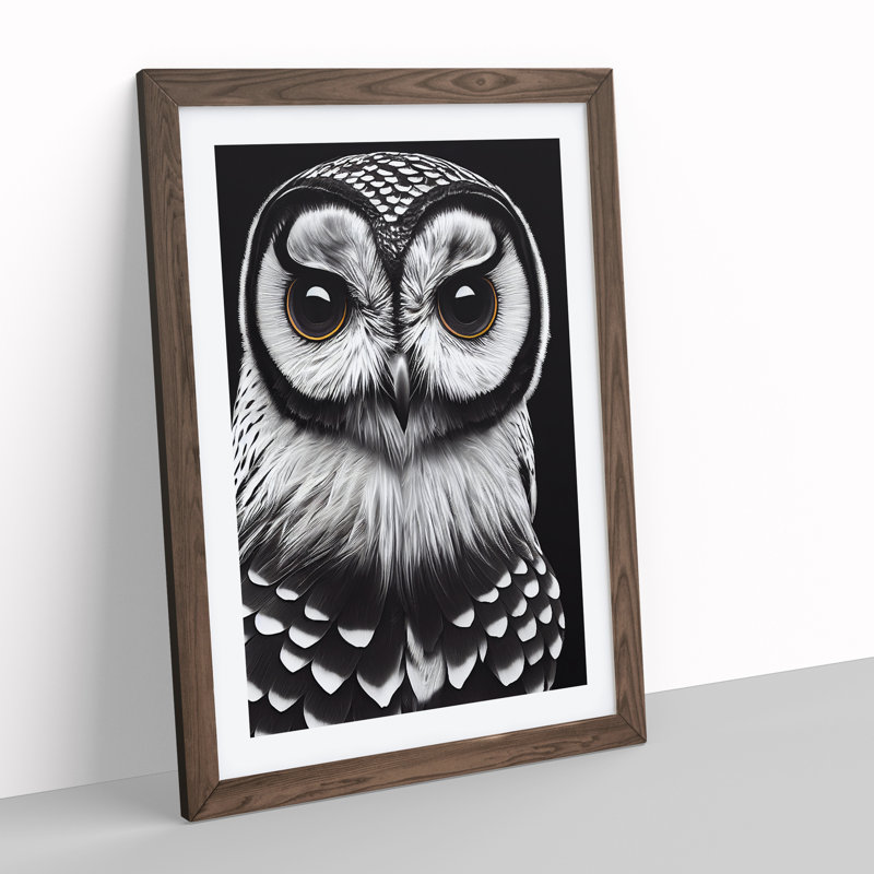 Welcoming Owl - Wall Art, 64cm H x 46cm W, Walnut Framed