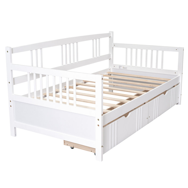Lit de jour simple avec deux tiroirs, blanc - ajoute une touche d'élégance à votre chambre Les tiroirs en bois massif offrent un environnement de sommeil tranquille