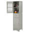 Armoire de rangement pour salle de bain autoportante grise avec tiroir, portes et armoire de rangement à tablette réglable-597091161