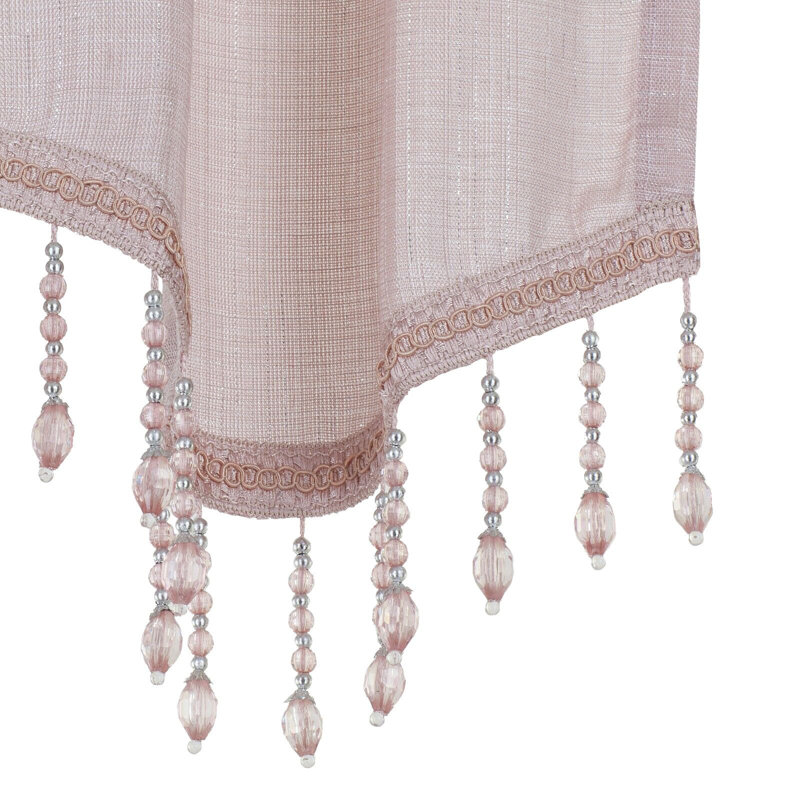 Kate Aurora 1 Piece Moroccan Sparkle Rod Pocket Semi Sheer Voile Beaded Trim Window Valance, Pink