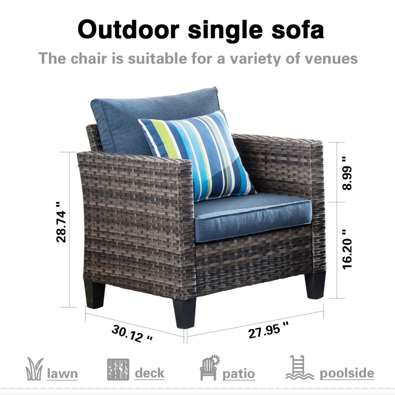Chaise de patio avec coussins Kaniha, Bleu denim