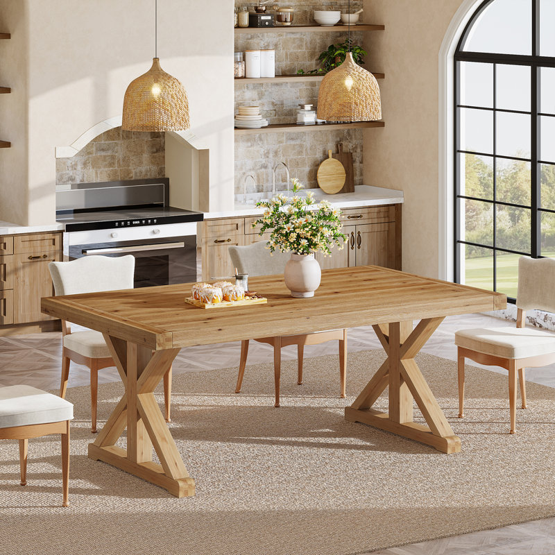 63-Inch Solid Wood Dining Table, Farmhouse Kitchen Table for 4-6 People