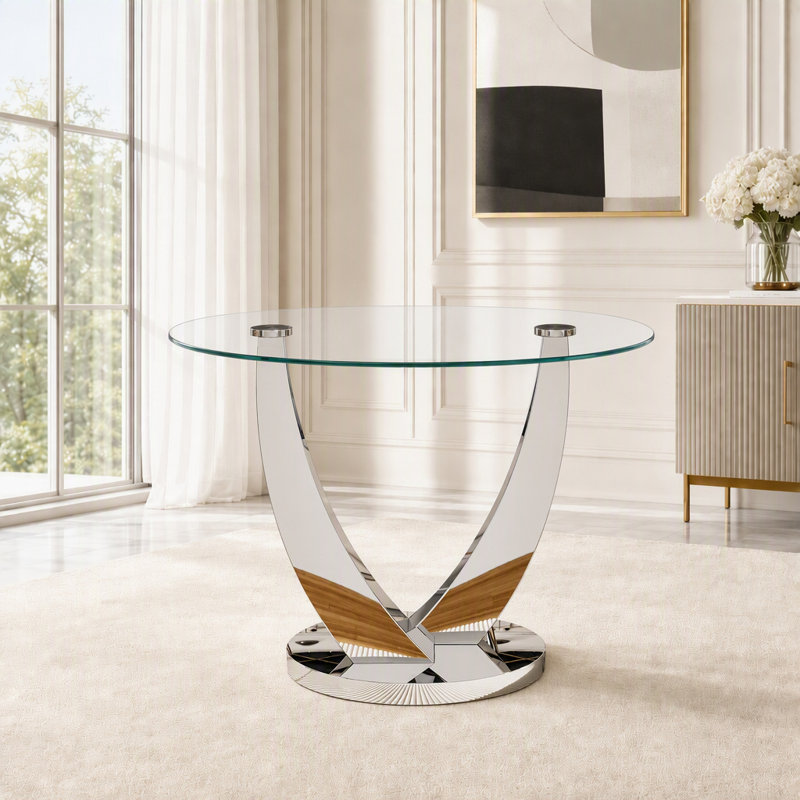Table de salle à manger ronde en verre transparent de 99 cm (38,9 po) pour 2 à 4 personnes, de style moderne, idéale pour la cuisine, la salle à manger ou un appartement.