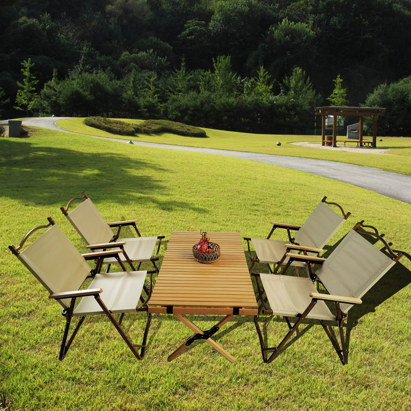 Karinna 4 - Person Wood Patio Dining Set with Rectangular Table