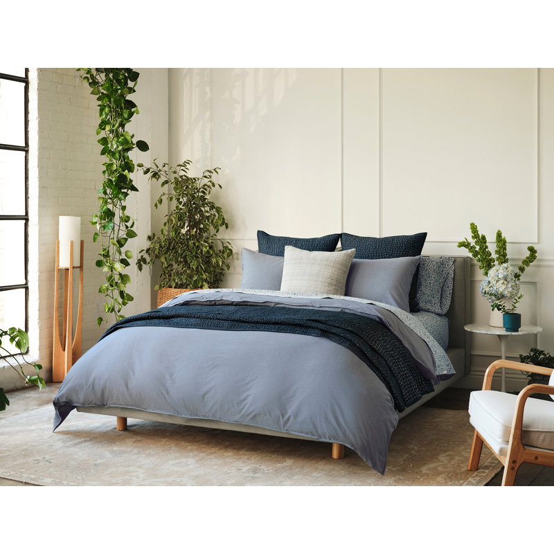 Organic Crinkled Percale Duvet Cover, King/Cal King Duvet Cover, Indigo Chambray