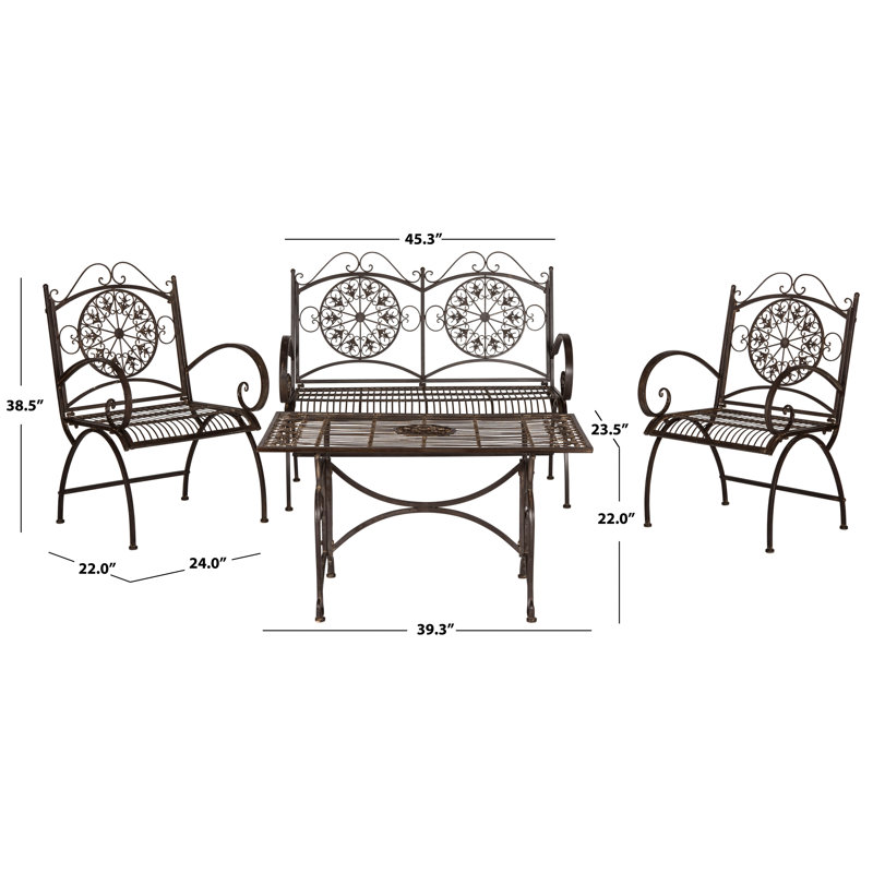 Pafford Ornate Iron Conversation Set, Antique Blue