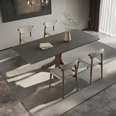 Matte rock plate walnut dining table set