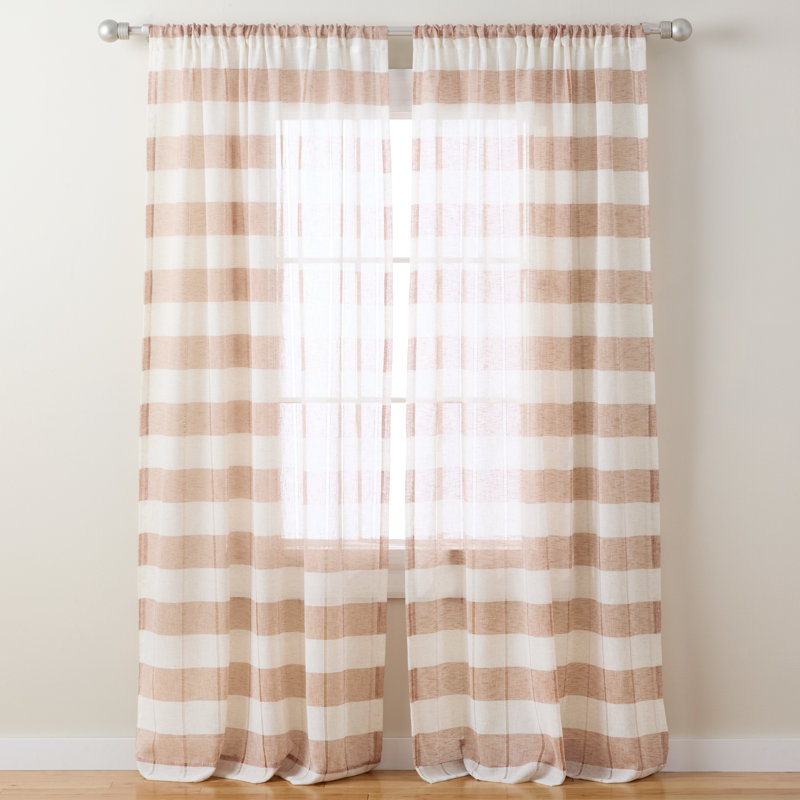 TOWN & COUNTRY BASICS Pax Semi-Sheer Stripe Light Filtering Curtains, 50" W x 96" L, Rust
