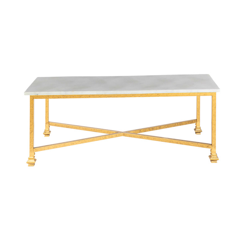 New York 4 Legs Coffee Table, Carrera Marble, Gold, 18.5" H x 48" L x 26" W