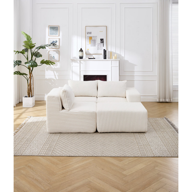 Canapé modulaire moderne en L avec coussins profonds, Blanc