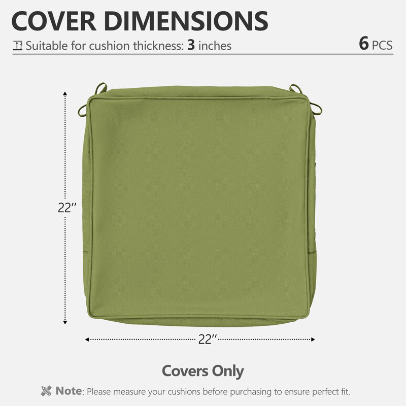 Outdoor Cushion Covers 22X22x3 Outdoor Seat Cushion Covers, Covers Only, 22" W x 22" D, Pea Green
