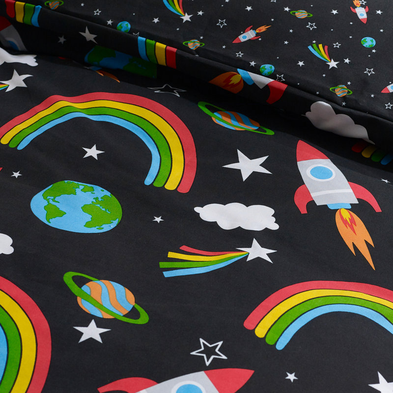 Rainbow Rockets Reversible Duvet Cover Set, Junior Duvet Cover + 1 Standard Pillowcases