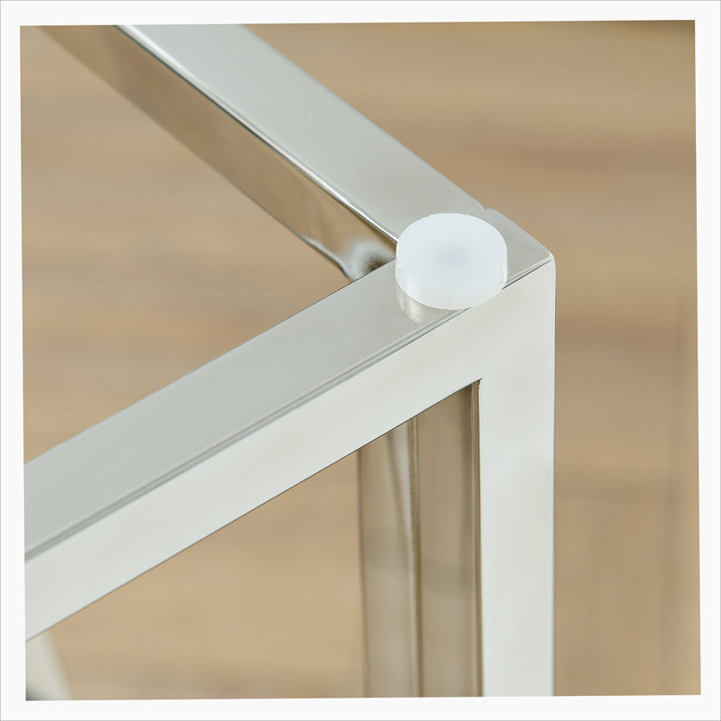 Welton Glass Top Console Table, 30.7" H x 55.1" W x 17.7" D, Black, Chrome