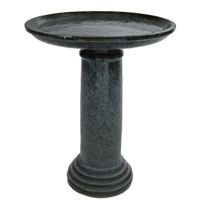 Toulon Glazed Ceramic Bird Bath - Black Mist