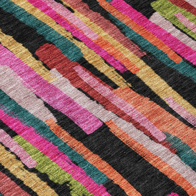 Pink and White Stripe Synthetic Washable Area Rug, 5' x 7'6"