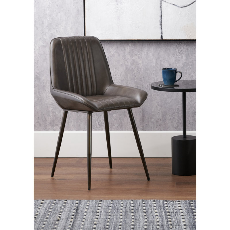 Mariners 52cm H Genuine Leather Upholstered Metal Upholstered Back Side Chair, Peppercorn Grey