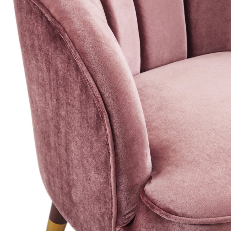 Gabrianna Upholstered Barrel Channel Chair With Wooden Legs, Blush Velvet