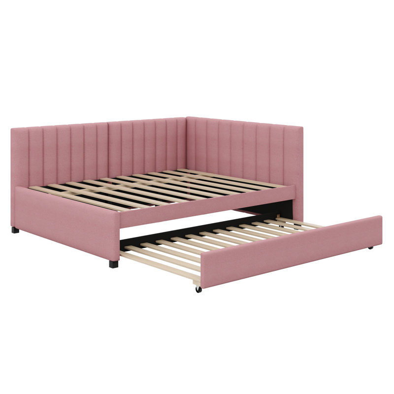Modern Upholstered Daybed, Includes Trundle, Pink