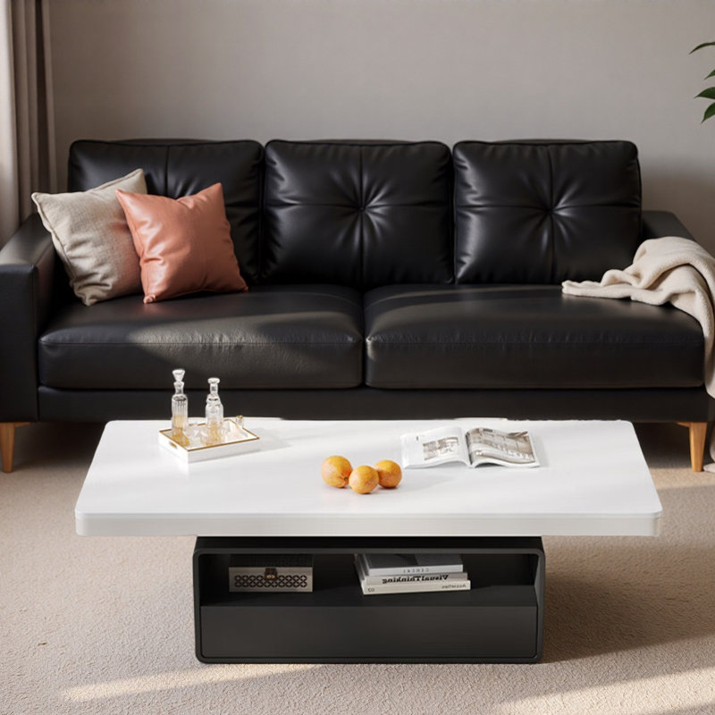 Table basse crème Luxury Rockboard, H 17,7 po x L 43,3 po x l 23,6 po, Blanc, Noir