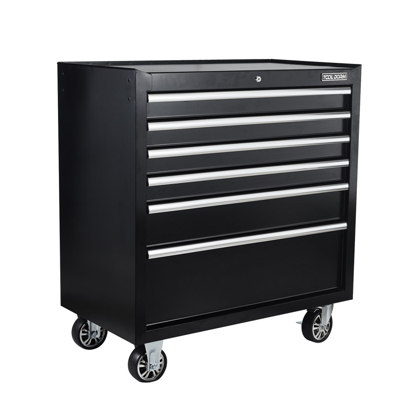 Tool Chest, 6 Drawers Rolling Tool Cabinet, Lockable Wheels, Ball Bearing Sliders, Black Powder Coating, Metal Tool Storage Cart, Suitable For Garage, Warehouse, Workshop