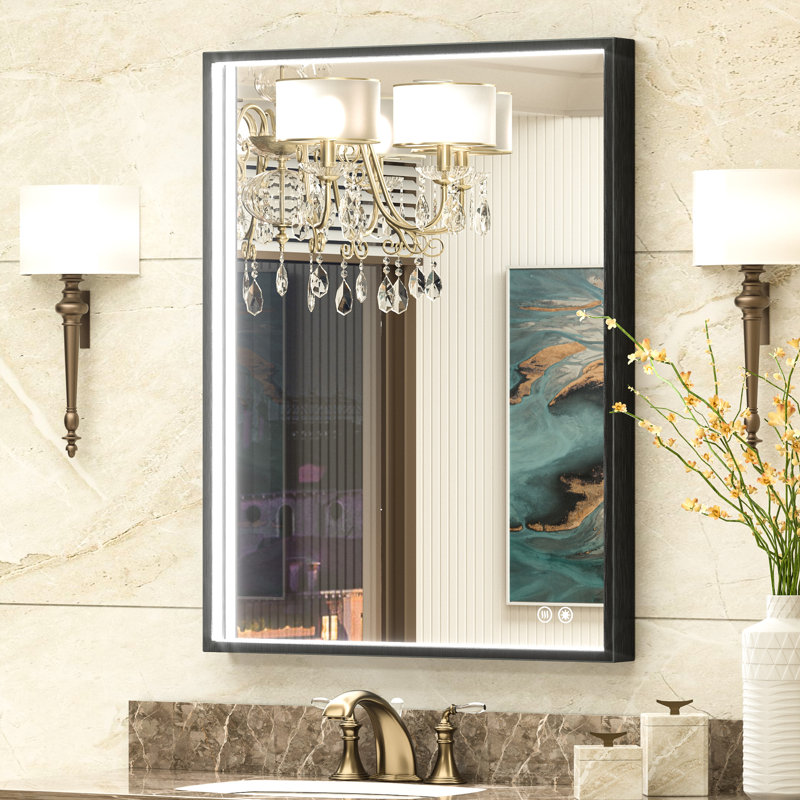 LED Metal Framed Anti-Fog Function 3 Color Adjustment Bathroom Mirror, 36" x 28"
