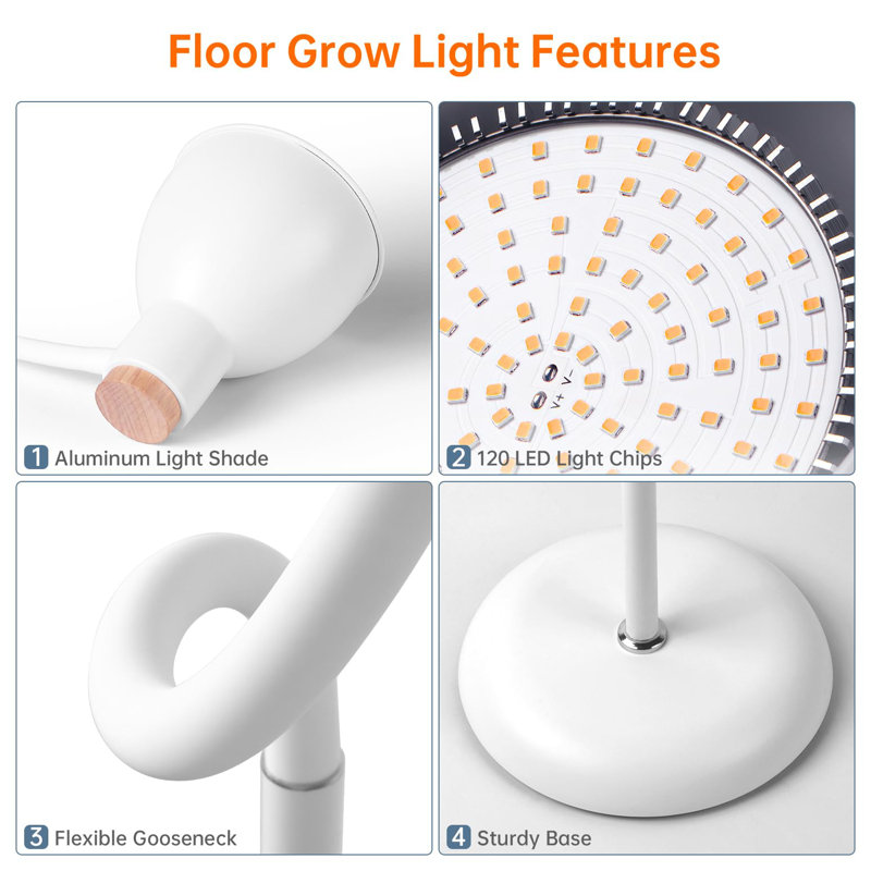 White Adjustable Full Spectrum LED Floor Grow Light with Timer