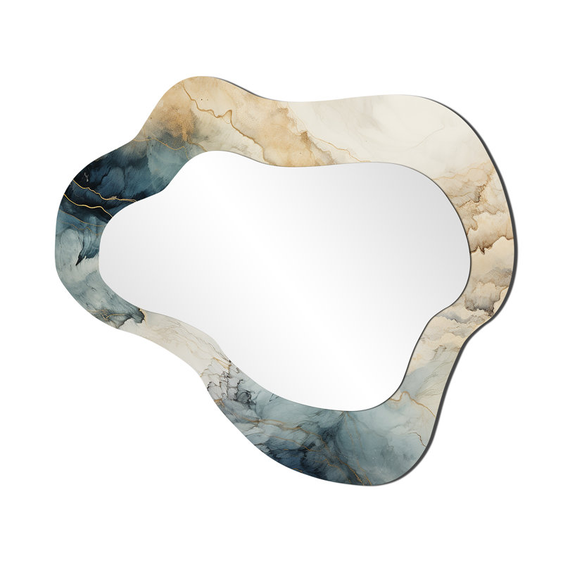 Verina Blue and White Marble River - miroir mural décoratif nuage de marbre, miroir asymétrique moderne, impression d'art en métal