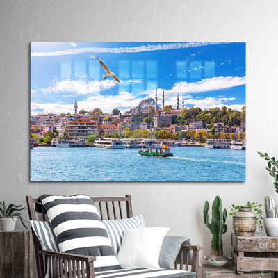 Tempered Glass Wall Art Featuring A Seascape Landscape Of Istanbul Turkey Printed On Glass For A Stunning Wall Display In Your Home Or Office