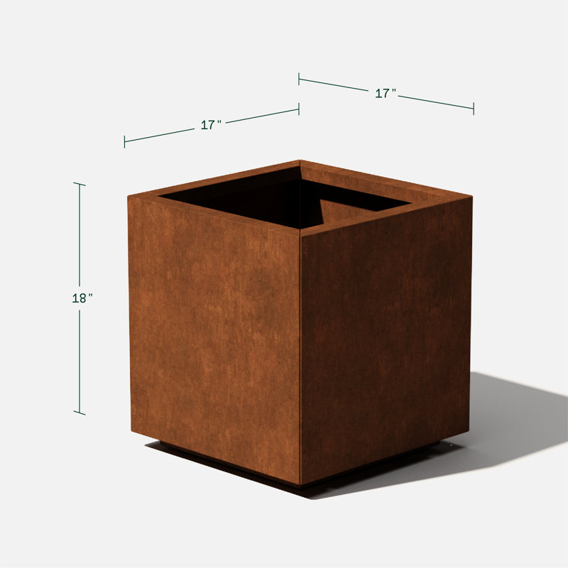 Corten Steel Series Cube Planter Box, 18" H x 17" W x 17" D