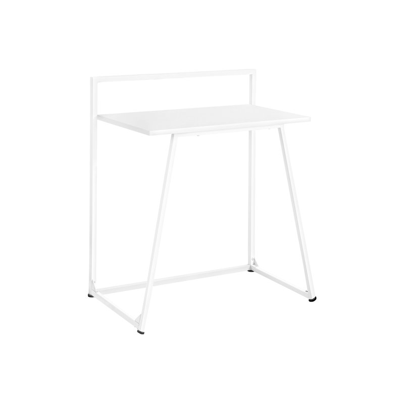 Bureau d'ordinateur compact et contemporain de 30 pouces avec une structure en stratifié blanc et en métal, parfait pour les petits espaces et les bureaux à domicile modernes.
