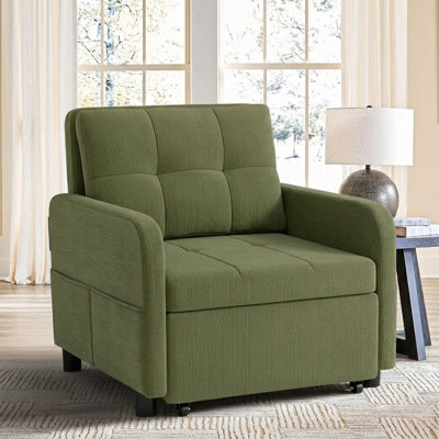 34" Wide Corduroy Upholstered Pull-Out Sleeper Sofa Bed - Tufted Convertible Multi-Functional Couch With Adjustable Backrest, Green