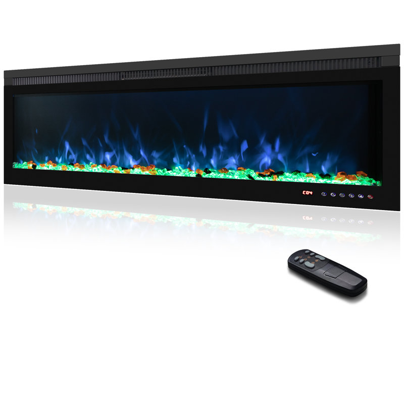 Linear Recessed-In Electric Fireplace With Remote Control, Adjustable Heat & Timer, 17.72" H x 42" W x 6.3" D