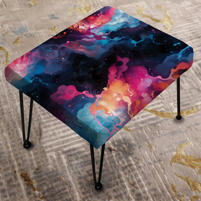 Pink And Blue Galactic Dreams Marble - Marble Rectangle Ottoman