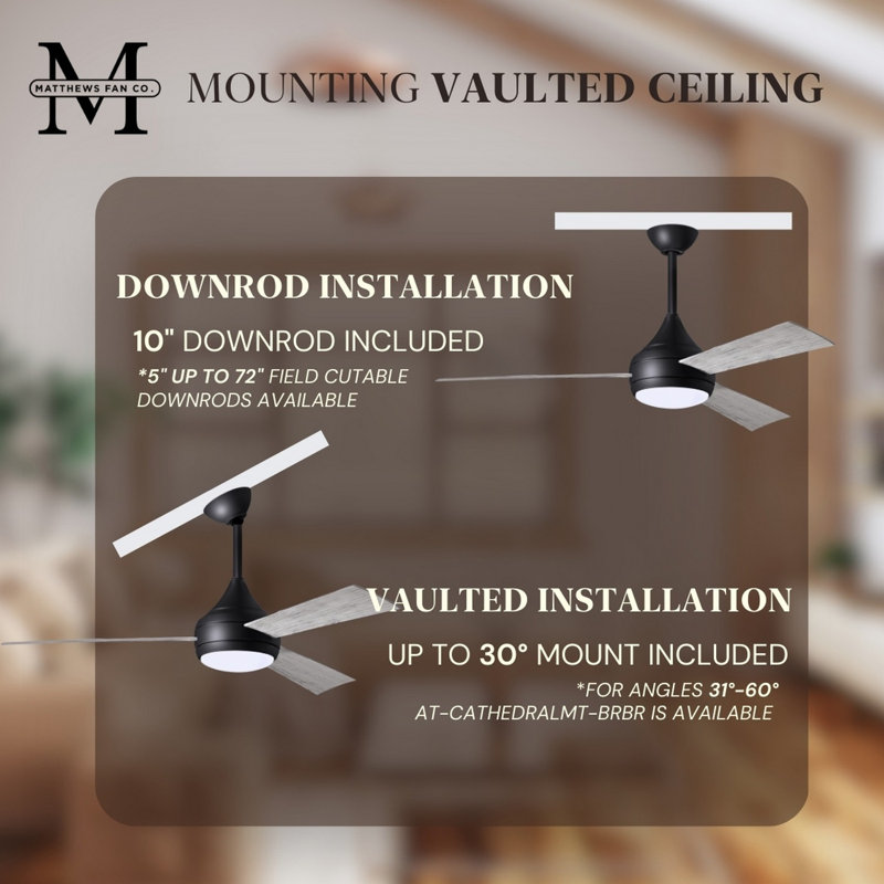 Donaire LED Outdoor Downrod Ceiling Fan, Matte Black, Barn Wood Tone