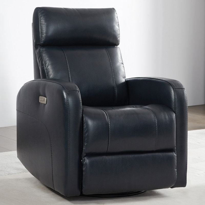 Arrianna-Fiona Genuine Leather Swivel Power Recliner, Navy Genuine Leather
