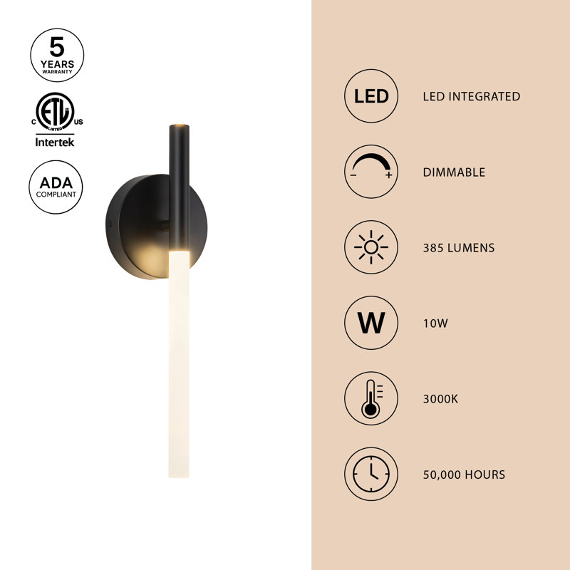 Jeanie 18-in Matte Black dimmable LED Wall Sconce