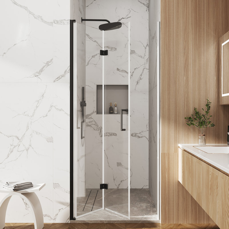 32"W x 72"H Frameless Foldable Shower Door, Aluminum Alloy, 0.24" Tempered Glass Shower